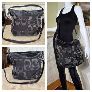 Coach Optic Signature Convertible Zoe Hobo Shoulder Handbag Black/Grey $487 New